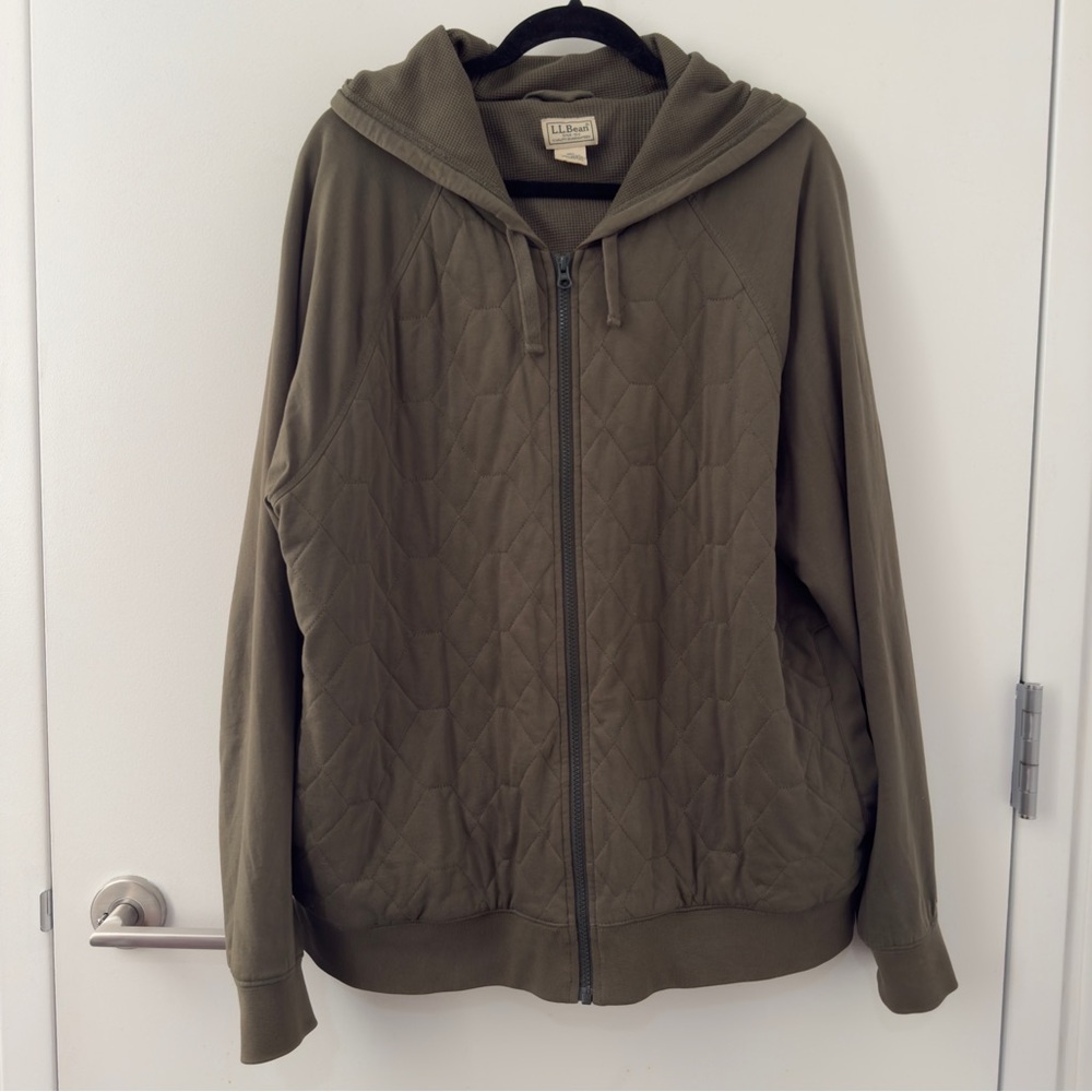 L.L. Bean Quilted Full-Zip Jacket Green Brown Size Large L Lined Active Outdoors